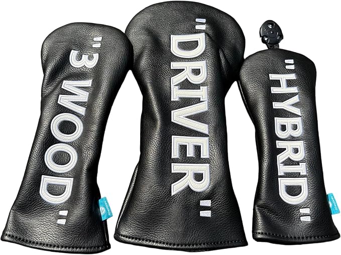 Golf Club Headcover 3 Wood Headcover Black n White Premium PU Leather Driver #3 Fairway Wood Hybrid Wood Head Cover Fits for All Brand