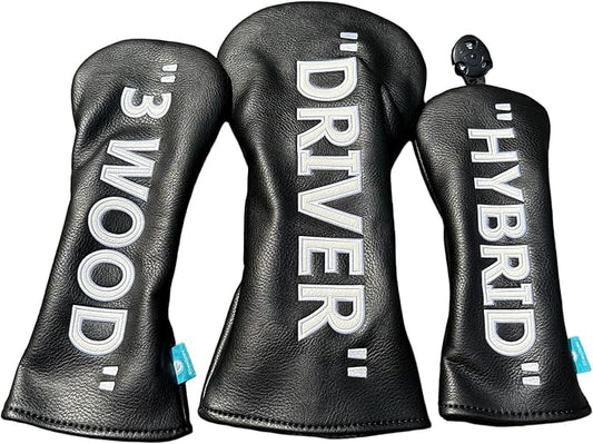 Golf Club Headcover 3 Wood Headcover Black n White Premium PU Leather Driver #3 Fairway Wood Hybrid Wood Head Cover Fits for All Brand