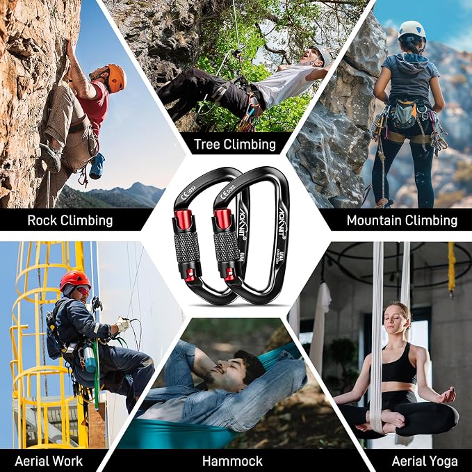 30KN Auto Locking Carabiner Clip Twist Lock UIAA Certified Large Climbing Carabiner Heavy Duty Carabiner for Rock Tree Climbing Rappelling Mountaineering Caving Rescue Arborist Aerial Yoga