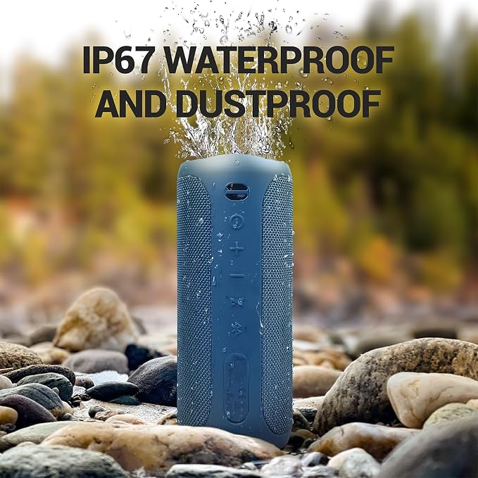 SOWO Wireless Bluetooth Speaker, Portable and Loud with Built-in Subwoofer | Extra Bass, Stereo Sound, IP67 Waterproof and Dustproof, Colorful Lights for Party, Outdoor, Camping - Blue