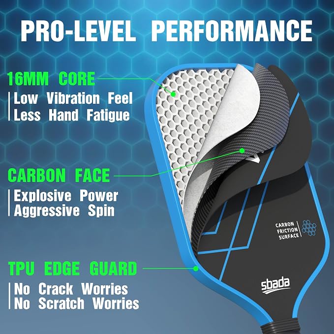 Pickleball Paddles Set of 2 - Graphite Carbon Fiber Pickleball Set with 16mm, Lightweight T700 Pickle Ball Rackets 2 Pack with 4 Outdoor Balls and 1 Bag