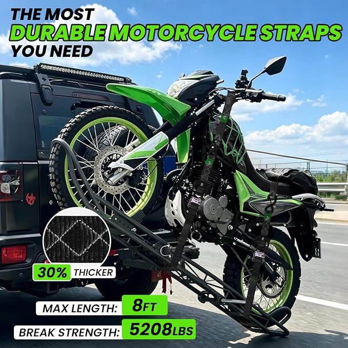 Ratchet Straps Heavy Duty 4 Pack -1.5 Inch x 15 Feet (5,208LB Break Strength)- Motorcycle Tie Down Straps -1.5xThickened Wear-Resistant Ratchet Tie Down Set for Powersports, Motorcycle or Moving Cargo