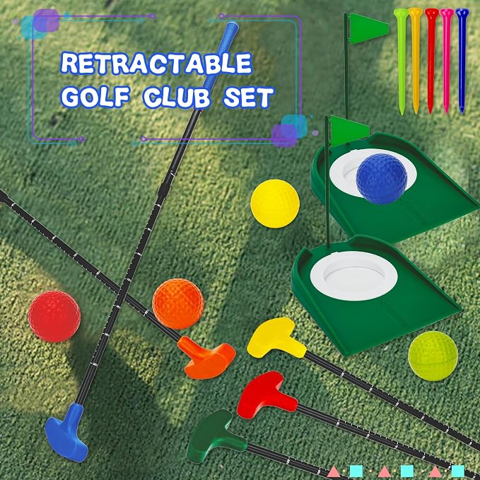 5 Set Golf Putters Adjustable Two Way Putters with Colorful 10 Practice Balls 5 Golf Tees 5 Putting Cup for Indoor Outdoor Activities, 5 Colors