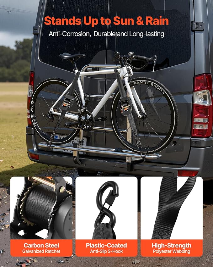 VEVOR Retractable Ratchet Straps, 2 in x 10 ft, Tie Down Straps with S Hooks, 3033 lbs Break Strength, 2 Soft Loops, Tie Down Ratcheting for Moving, Trailers, Motorcycles, Kayaks, Car Roof, 2 Pack