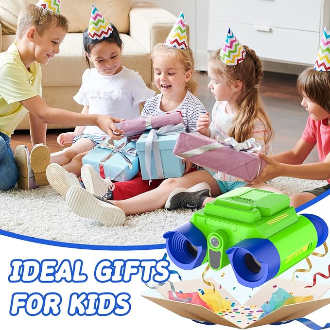 Binoculars for Kids with Night Vision, 2.4" HD Screen & 10X Zoom for Photo and Video - Outdoor Adventure Binoculars Bird Watching, Camping, Hiking, Gifts for Kids Ages 4+ (Green)