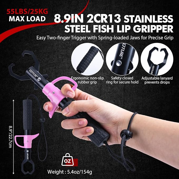 Goture Fishing Tool Kit,Fishing Pliers,Fillet Knife with Sheath,Fish Lip Gripper,Fish Hook Remover,Lanyard,Line Scissors,Sharpener,Stainless Steel Soap,Saltwater Gear Kit,Red/Pink,Gifts for Men/Women