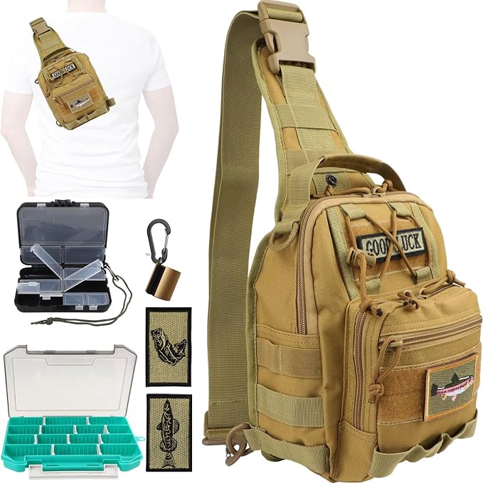 Dovesun Small Fishing Backpack, Waterproof Fly Fishing Sling Pack Tackle Bag with Tackle Boxes