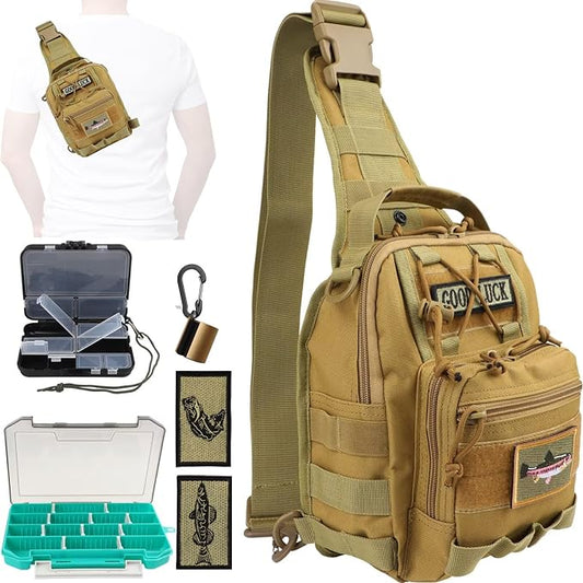 Dovesun Small Fishing Backpack, Waterproof Fly Fishing Sling Pack Tackle Bag with Tackle Boxes