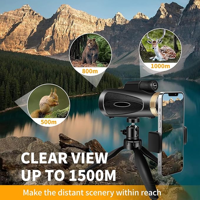 Monocular Telescope 80x100 HD Monoculars for Adults with Tripod & Phone Adapter, Monoculars for Stargazing Camping HikingTravel-Black