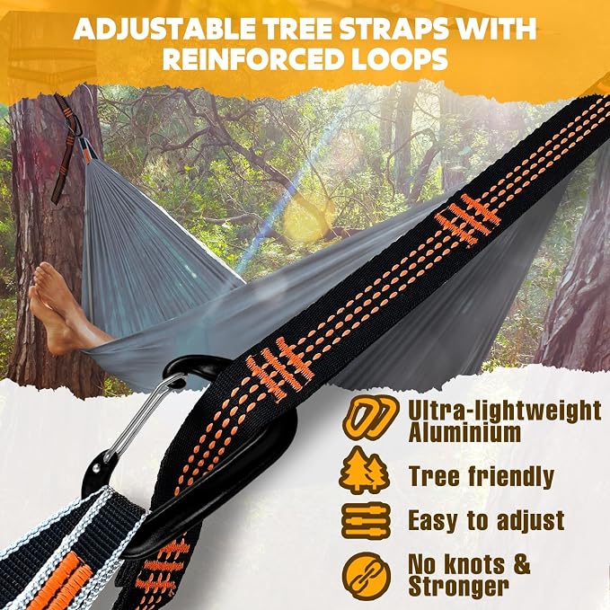 NATUREFUN Ultra-Light Travel Camping Hammock | 300kg Load Capacity,Breathable,Quick-Drying | 2 x Premium Carabiners,2 x Nylon Slings Included | Outdoor Indoor Garden