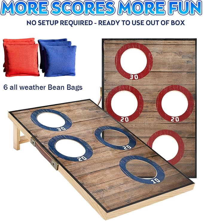 Corn Hole Toss Game for Adults 24x16 Inch Set - Portable Cornhole Board Set with Scoring Target Area, Bean Bags & Carrying Case | Family Kids Outdoor Backyard Beach Lawn Games