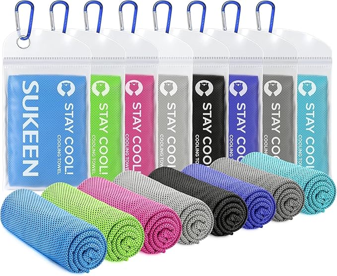 Sukeen Cooling Towels 8 Pack (40"x12"), Cooling Neck Wraps, Ice Towel for Hot Weather, Soft Breathable Chilly Towel, Microfiber Towel for Gym, Yoga, Sports, Golf, Camping, Running, Fitness, Workout
