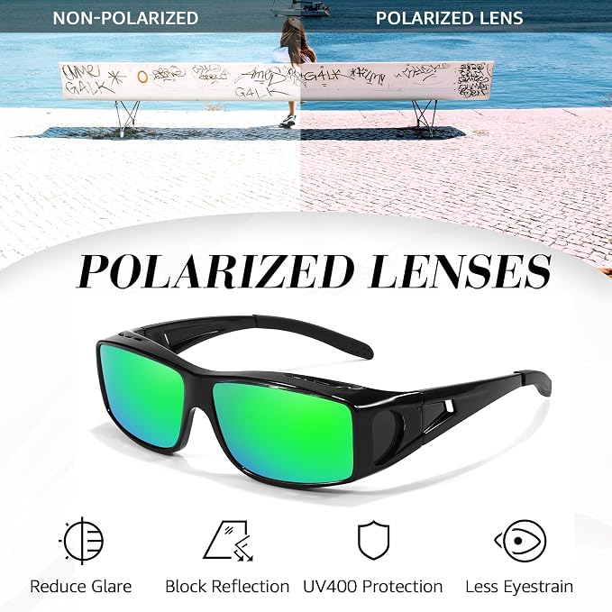 LVIOE Over Glasses Sunglasses Wrap Around Polarized Sunglasses for Men Women Fit Over Prescription Glasses with UV Protection