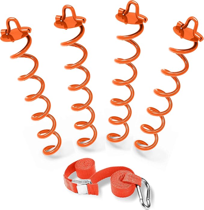 ABCCANOPY 16" Spiral Ground Anchor with Straps for Anchor Swings Set Down, Tent (Orange)