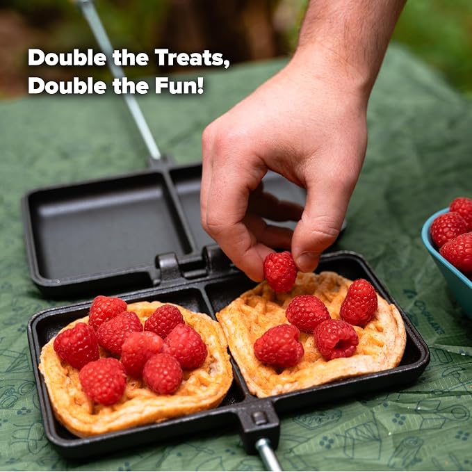 Coghlan's Cast Iron Camp Cooker - Pre-Seasoned Pie Iron Sandwich Maker with Heat-Resistant, Removable Handles, Easy-to-Clean for Toasted Pies, Grilled Sandwiches, and Meats, For Campfire Cooking