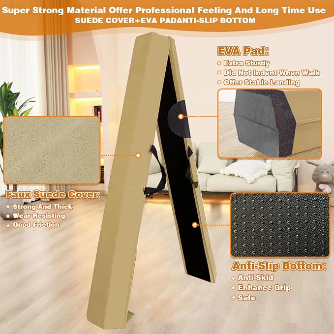 MARFULA 6 FT / 8 FT / 9 FT Folding Gymnastics Beam Foam Balance Floor Beam - Extra Firm - Suede Cover - Anti Slip Bottom with Carry Bag for Kids/Adults Home Use