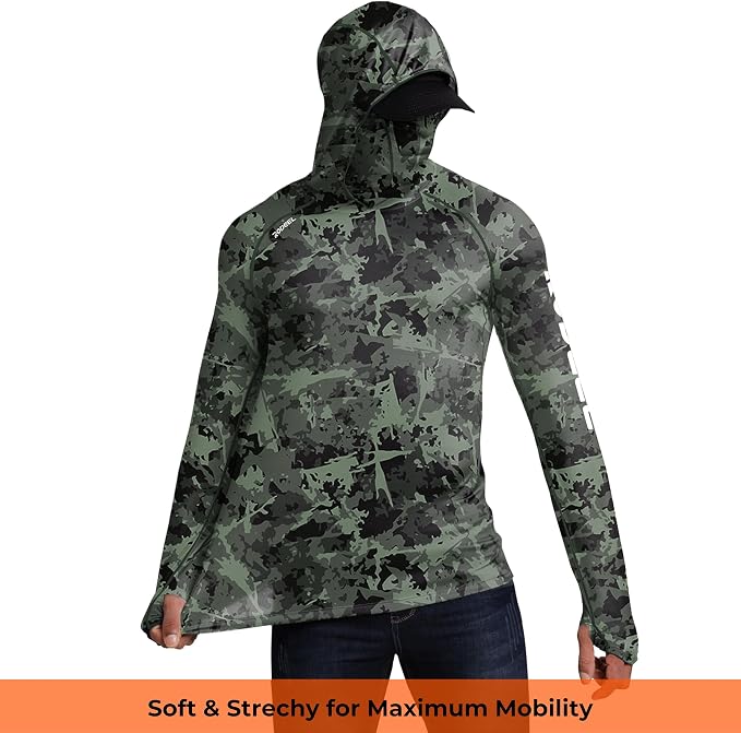 Rodeel Men's UPF 50+ Performance Fishing Hoodie, Long Sleeve Sun Protection Athletic Quick-Dry Breathable T-Shirt