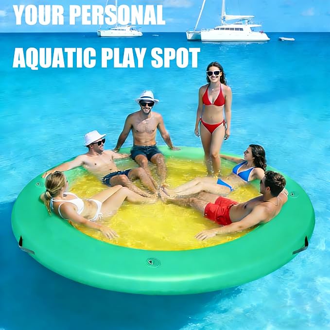 Water Hammock Inflatable Dock, 3.8ft/6ft/8ft Floating Raft Circular Water Island, Float Rings Air Mesh Platform for Lake/River/Swim Pool