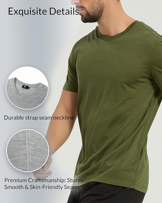 Merino Wool & Tencel Blend T Shirt for Men, Redefined Softness, Lightweight Comfort
