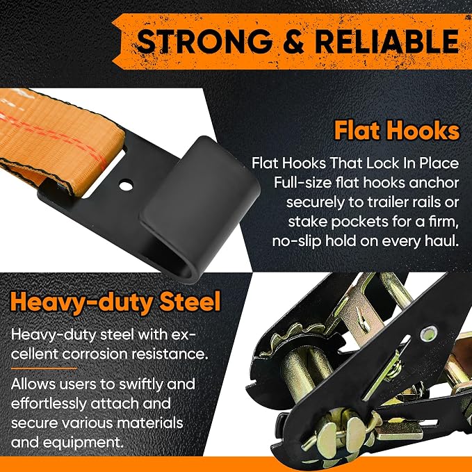 4 Pack Car Tie Down Straps for Trailers - 2" x 96" - 9900LBS Break Strength - Heavy Duty Tire Ratchet Straps with Flat Hooks for Hauling UTV, SUV, Truck, Any Cars