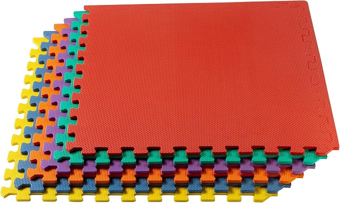 We Sell Mats 1/2 Inch Thickness Multipurpose EVA Foam Floor Tiles, Interlocking Floor Mat for Indoor Gym and Home Use, 24 in x 24 in, Multicolor
