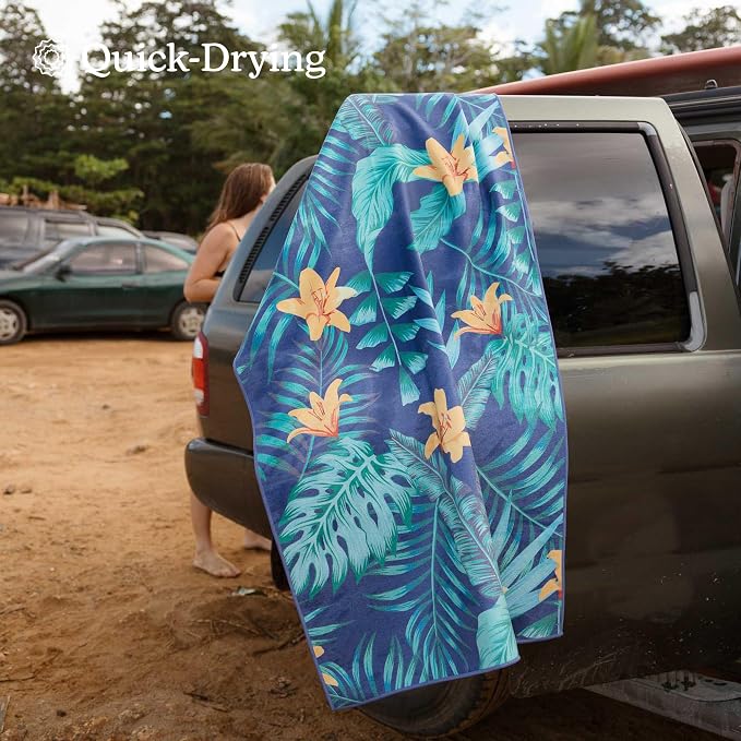 Nomadix Original Towel - Perfect for Beach, Pool, Travel, Camping, Yoga - Made with Recycled Materials - Super Absorbent - Sand Resistant - Palms Dusk - 72.5x30