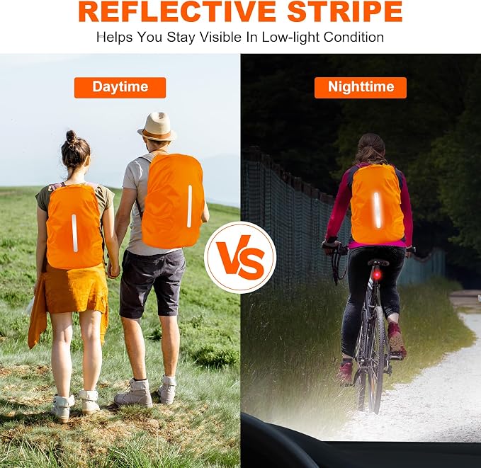 LAMA Waterproof Rain Cover for Backpack, Reflective Rucksack Rain Cover for Anti-Dust/Anti-Theft/Bicycling/Hiking/Camping/Traveling/Outdoor Activities,S Size (for 18L-25L Backpack), 1 Pcs Orange