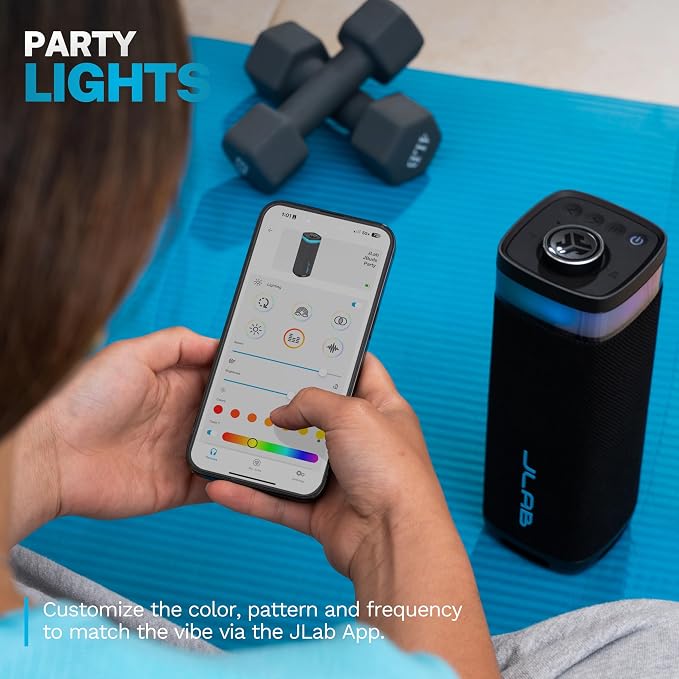 JLab, JBuds Party, Portable Bluetooth Speaker, IP56 Waterproof, Multi-Speaker Connect, RGB Lighting, Black