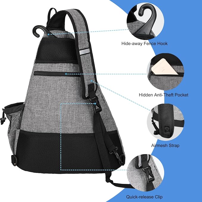 WOLT Pickleball Bag,Crossbody Sling Bags for Women Men,Pickleball Backpack with Fence Hook for Tennis, Racketball