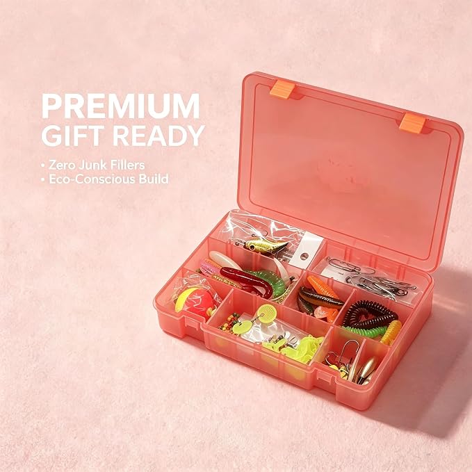 Women's Fishing Tackle Kit - 132pc Pink Tackle Box Set | Sturdy portable box with premium lures, solid copper weights, and zero cheap fillers. Perfect for beginners & female anglers