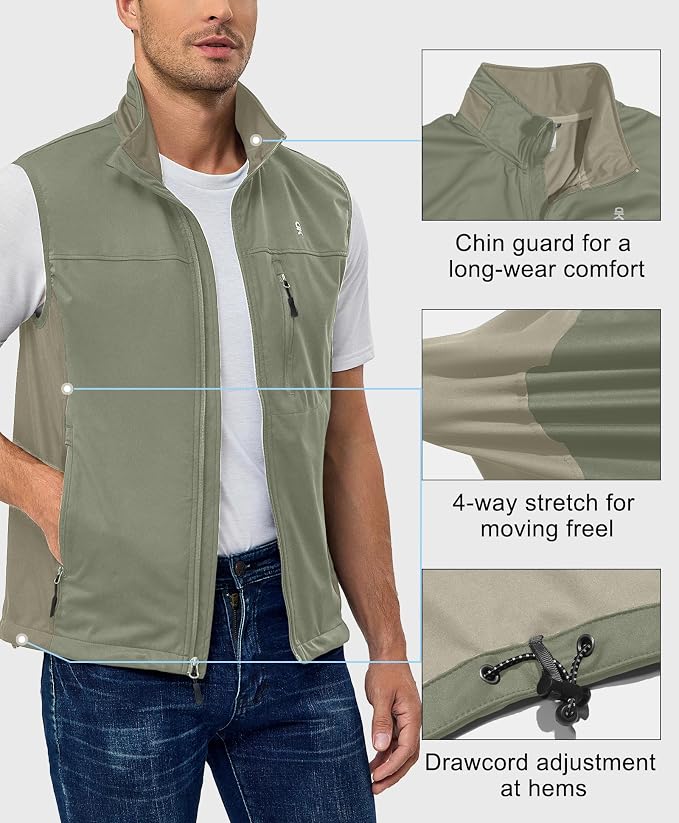 Little Donkey Andy Men's Lightweight Softshell Vest, Windproof Sleeveless Jacket for Running, Hiking, Cycling, Golf