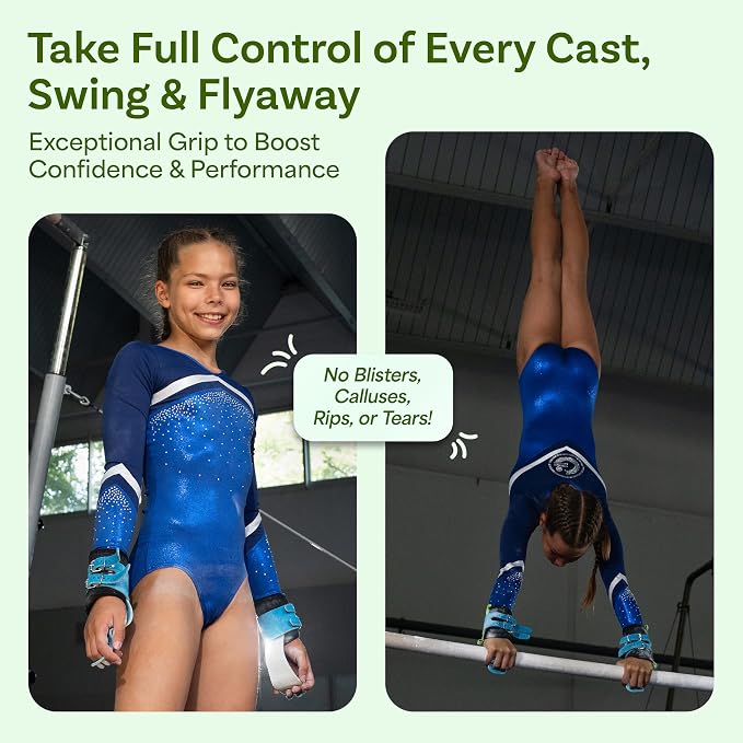 Gymnastics Grips Set, Grips for Gymnastics Girls, Dowel Grips with Soft Leather, Double Buckle Wrist Closure, and Adjustable Finger Holes, for All Ages