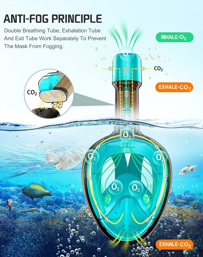 Greatever Full Face Snorkel Mask, Snorkeling Gear for Adults with Latest Dry Top Breathing System and Detachable Camera Mount, Foldable Snorkel Set for Family Snorkeling Trips, Anti-Fog & Anti-Leak