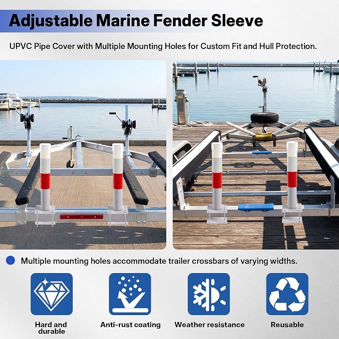 2pack Pontoon Boat Trailer Guides Poles Kits 17" Boat Trailer Guide Poles with Reflective Strip, Steel + UPVC Sleeve Heavy Duty Boat Trailer Parts & Accessories