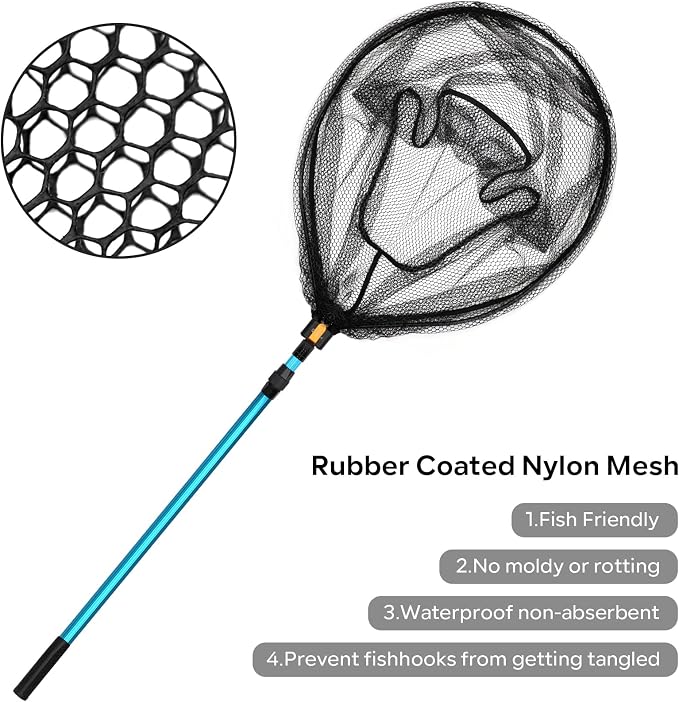 SANLIKE Collapsible Telescopic Fishing Net Rubber Coated Fresh/Salt Water