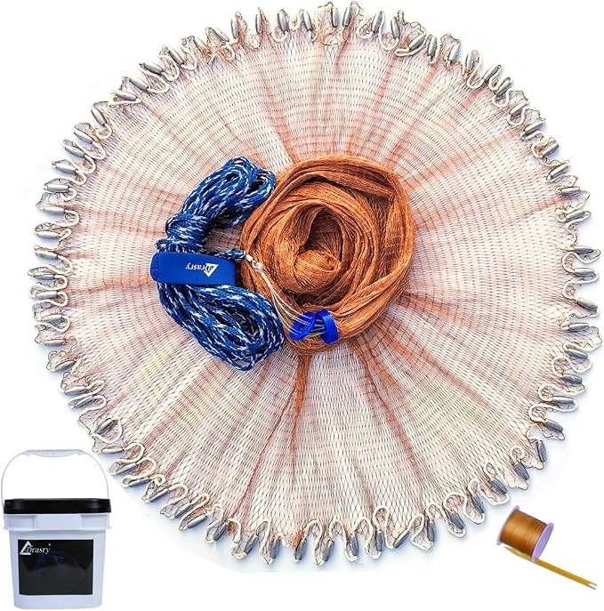 Drasry Saltwater Fishing Cast Net for Bait 3/8 1/4 or 1/2 with Heavy Sinkers Fish Trap Throw Net. Size 3ft/4ft/5ft/6ft/7ft/8ft/9ft/10ft Radius Freshwater Nets