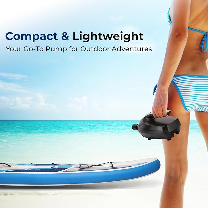 SereneLife Electric Air Pump Compressor – Portable Inflator for SUPs (Stand Up Paddle-Boards) & Pool Inflatables, Digital LCD Display, Adjustable Air Pressure Settings, Car Power Outlet Connection