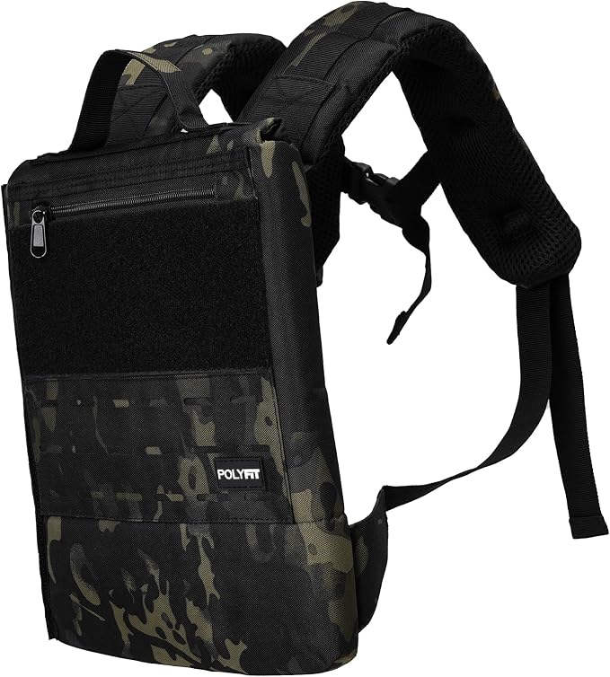 Polyfit Rucking Backpack 2.0 - Weighted Ruck Pack for Weight Plates - Patent Pending Side-Loading Rucksack for Walking, Running, Rucking, Strength and Endurance Training - Black Camo