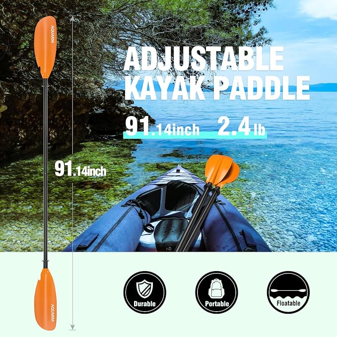 Kayak Paddle 231cm/91inch, Aluminum Shaft with Reinforced Fiberglass Blade, Adjustable Lightweight Kayaking Oars for Boating Canoeing