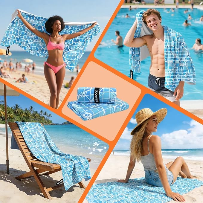 Microfiber Sweat Towel 2 Pack 30" x 60" Gym Towel Ripple Blue | Lightweight and absorbent microfiber towel with quick-dry, odor-resistant fabric for yoga, travel, camping and beach