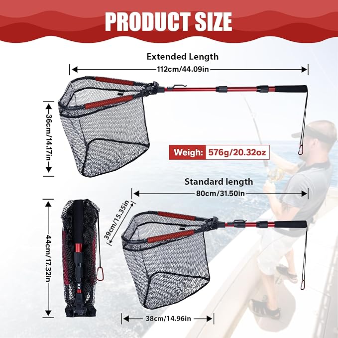 Goture Floating Fishing Net with Assist Handle, Aluminum Alloy Fixed or Telescoping Pole Handle, PVC Coated Nylon Mesh, Foldable Fish Landing Net, Carry Bag for Kayak, Fly, Bass, Trout Fishing