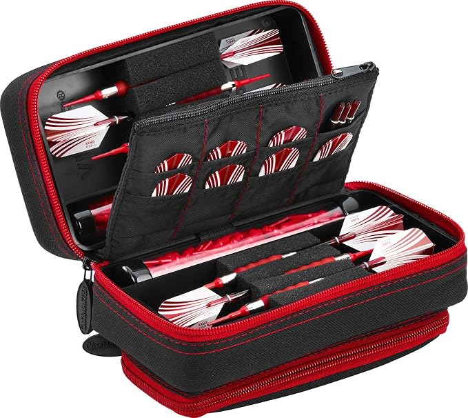 Casemaster Plazma Pro, 6 Dart Case for Soft and Steel Tip Darts, Features Large Front Mobile Device Pocket, Built-In Storage Tubes and Pockets for Flights, Tips, Shafts, and Personal Items
