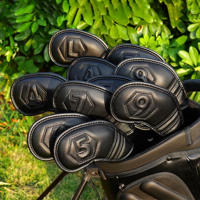 Magnetic Golf Iron Covers Set 10 Pcs Golf Iron Headcovers PU Leather Easy Off/On Protective Cover