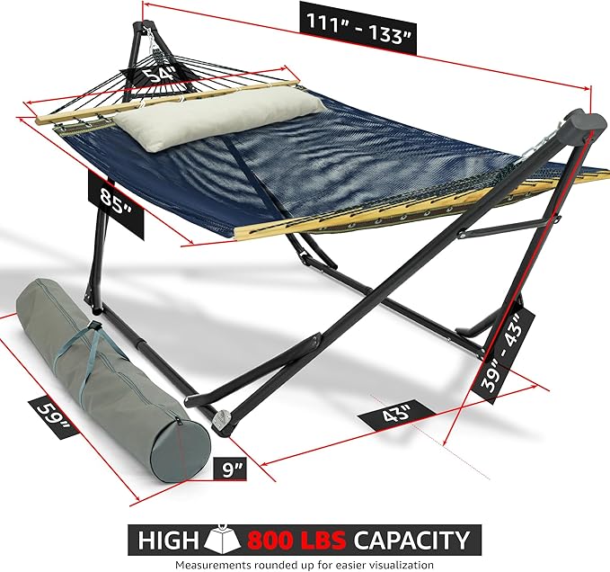 Tranquillo Unity Adjustable Hammock Stand, Hammocks Stands for The Garden, 800 lbs Capacity Steel Double Hammock Stand for 2 Persons, Premium Pre-Assembled Stand (Steel, Aegean)