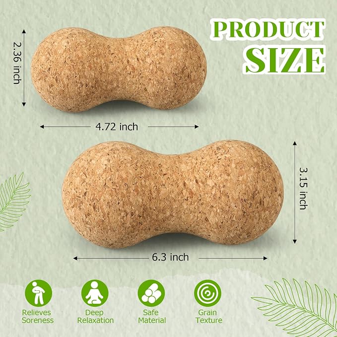 4 Pcs Cork Massage Ball Set Peanut Double Lacrosse and Spherical Massage Balls for Muscle Pain Relief Stress Travel Yoga Therapy