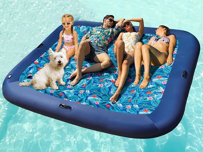 FindUWill Oversized Pool Float Lounge, 72" X 37" Extra Large Fabric-Covered Pool Floats for Adults, Inflatable Contour Lounger with Headrest Ultra-Comfort Cooling Pool Raft (XL, Monstera)