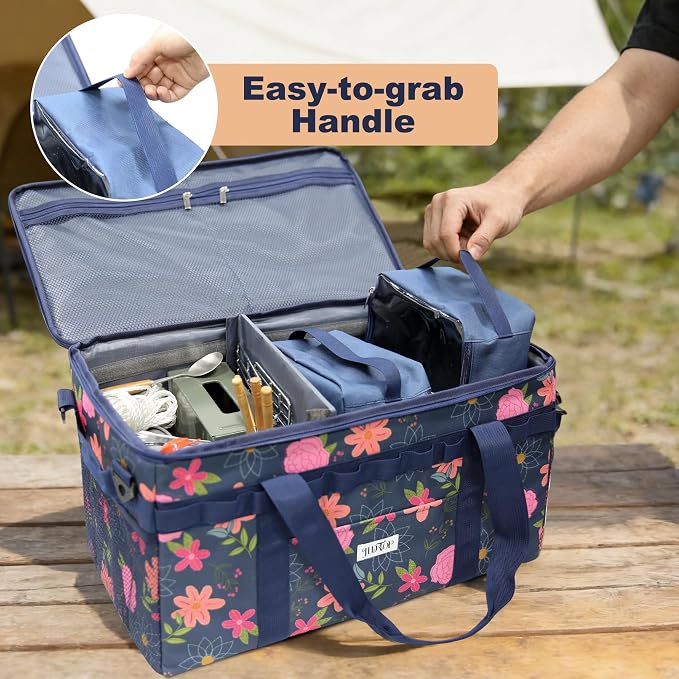 49L Camping Organizer Bag with 2 Removable Storage Cubes, Waterproof Foldable Car Trunk Organizer for SUV Truck Van, Heavy-Duty 600D Oxford Camping Storage Bag for Outdoor, Kitchen, Travel