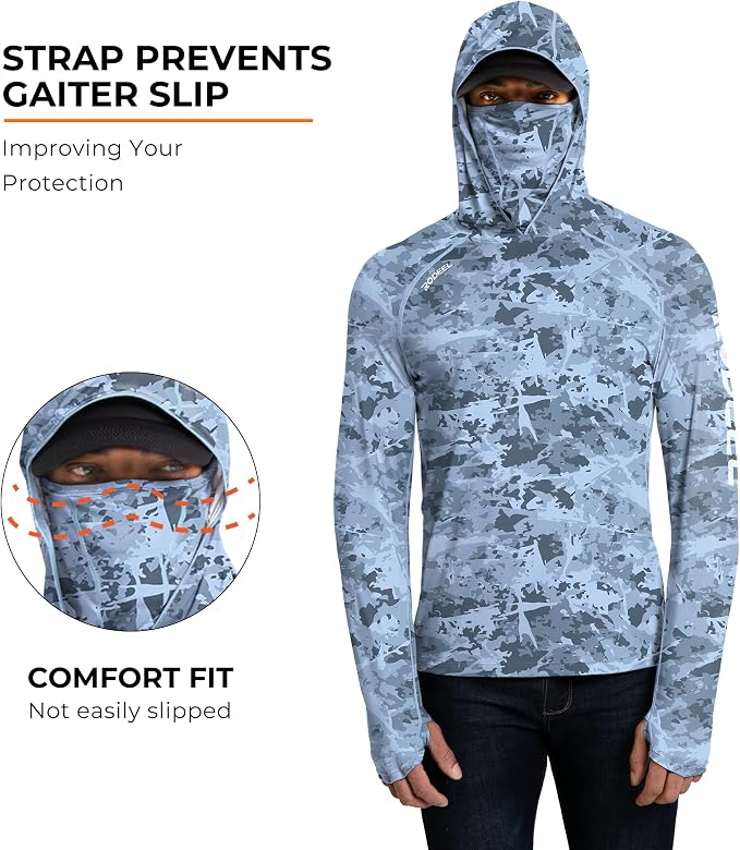 Rodeel Men's UPF 50+ Performance Fishing Hoodie, Long Sleeve Sun Protection Athletic Quick-Dry Breathable T-Shirt