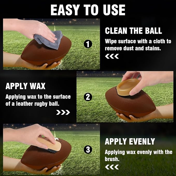 4 in 1 Football Prep Kit - for Effectively Secure Grip & Enhance Tack with 2 Football Wax & 1 Football Brush & 1 Cloth - Adult & Youth Football Leather Conditioner and Football Accessories
