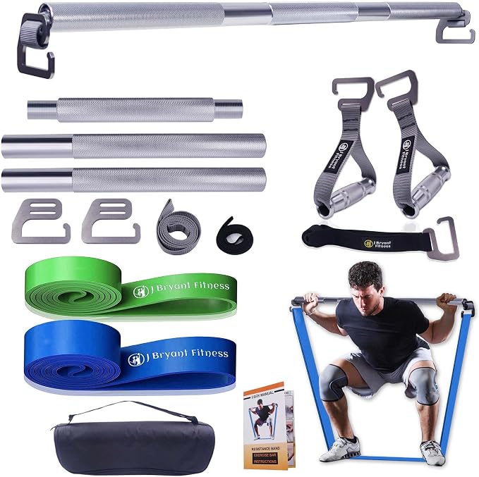 J Bryant Fitness Heavy-Duty Resistance Band Bar with Resistance Bands, E-Shaped Hook Design, 500lb Load Capacity, Anti-Slip Surface, Carry Bag Included, for Strength Training and Fitness